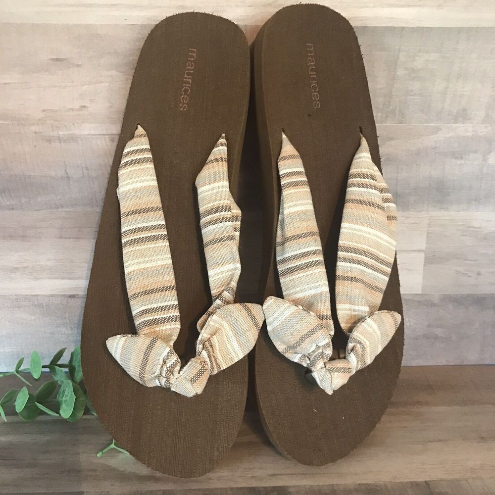Maurices 10M‎ Flip Flop Fabric Bow Womens Shoes Never Worn Fall colors Slip Ons